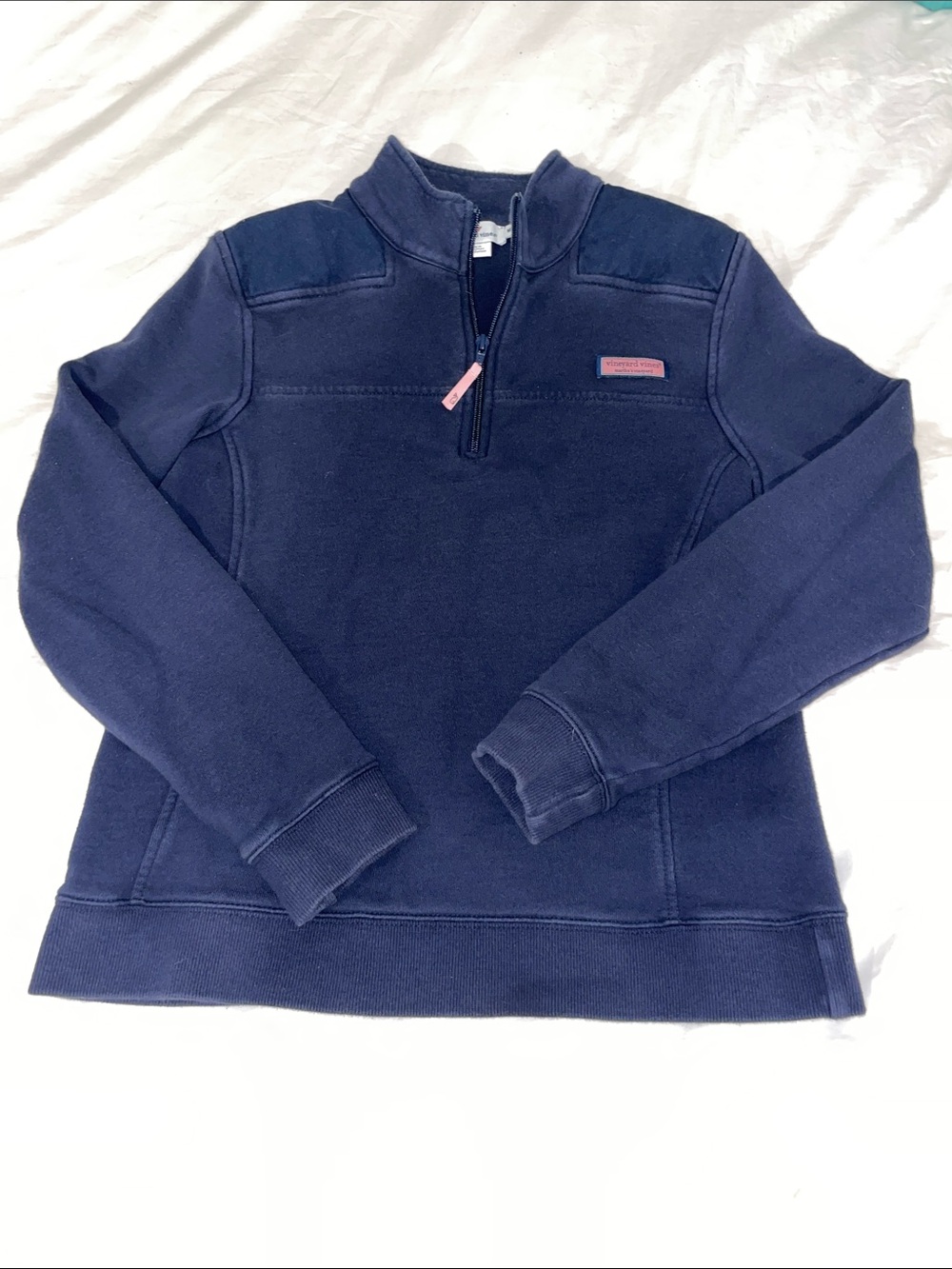 Vineyard Vines Navy Quarter-Zip Pullover with Pink Whale Logo